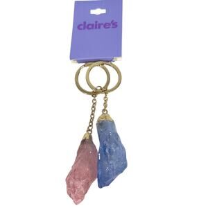 Claires New Crystal Keyrings Key Chain Set of 2 Blue Pink